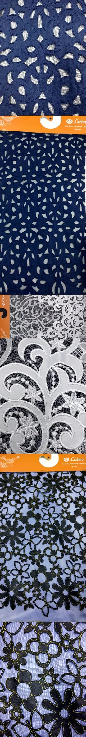 3D Embroidery Lace Fabric Applique Flower Tulle Fabric Lace Laser Cut Embroidery Chemicallace Fabric for Garment Accessory