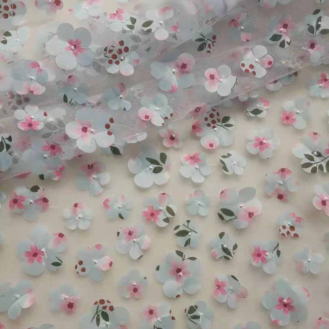 Floral Net Dress 3D Printed Flower Laser Cut Embroidery Tulle Lace Fabric