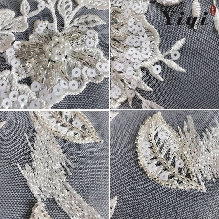 OEM Wholesale 3D Beaded Embroidered Tulle Mesh Lace Wedding Dresses Bridal Veil Tulle Embroidered Tulle Fabric