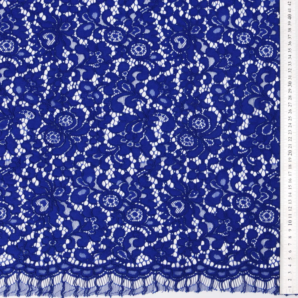 Floral Corded Spandex Stretch Lace Fabric - Navy Blue