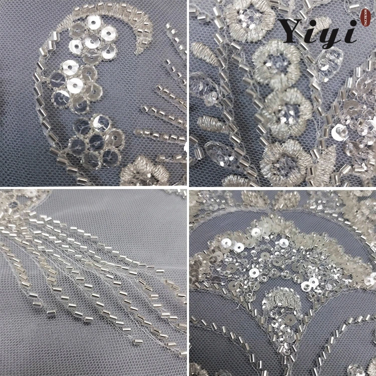 Beautifical 3D Flower Lace Embroidered Fabric Bridal Beaded Embroidery Lace Fabric for Wedding/Party