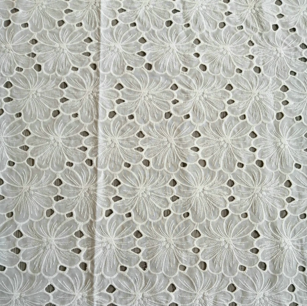 (200+ designs stock) Hollow out Material Custom Cotton Voile Lace Embroidery Fabric for Women Dress/Curtain/Table Cloth