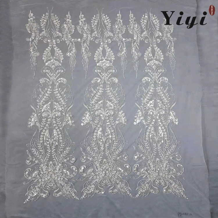 Beautifical 3D Flower Lace Embroidered Fabric Bridal Beaded Embroidery Lace Fabric for Wedding/Party