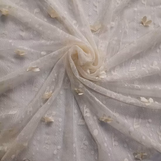 New Color Fancy Floral Dress Pink White 3D Flower Net Laser Cut Embroidery Tulle Lace Fabric with Music