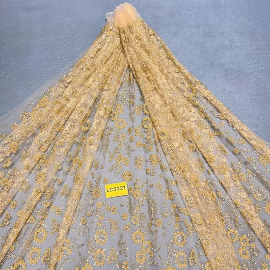 New Luxury Evening Dress Tulle Glitter Lace Beaded and Pearls Fabrics for European Style Dress