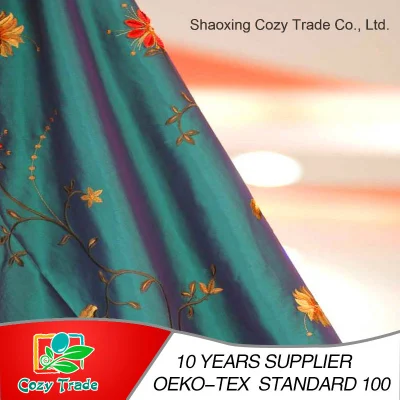 100%Polyester Taffeta Fabric with Flower Embroidery for Curtain Cushion Tablecloth