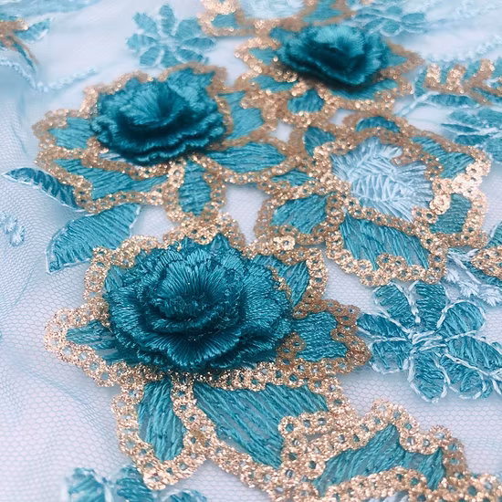 Beautifical 3D Flower Lace Embroidered Fabric Bridal Beaded Embroidery Lace Fabric for Wedding/Party